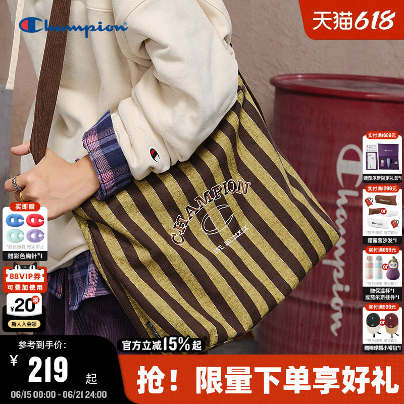 Champion冠军斜挎包26夏季新款女大容量帆布包双面可背通勤单肩包