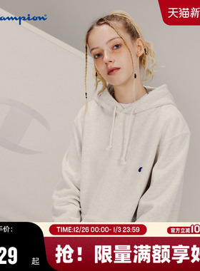 Champion冠军秋冬刺绣连帽卫衣女情侣纯色复古休闲男灰色美式潮牌