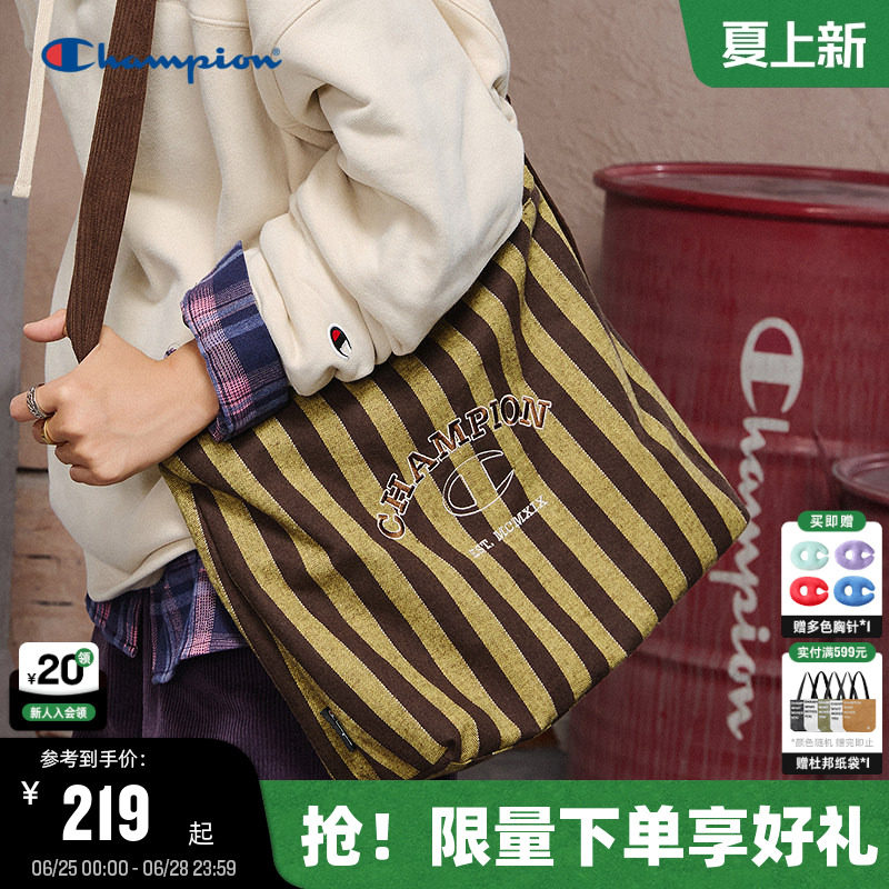 Champion冠军斜挎包26夏季新款女大容量帆布包双面可背通勤单肩包