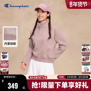 Champion冠军卫衣女25冬季新款元气少女校园风加绒无帽卫衣保暖秋