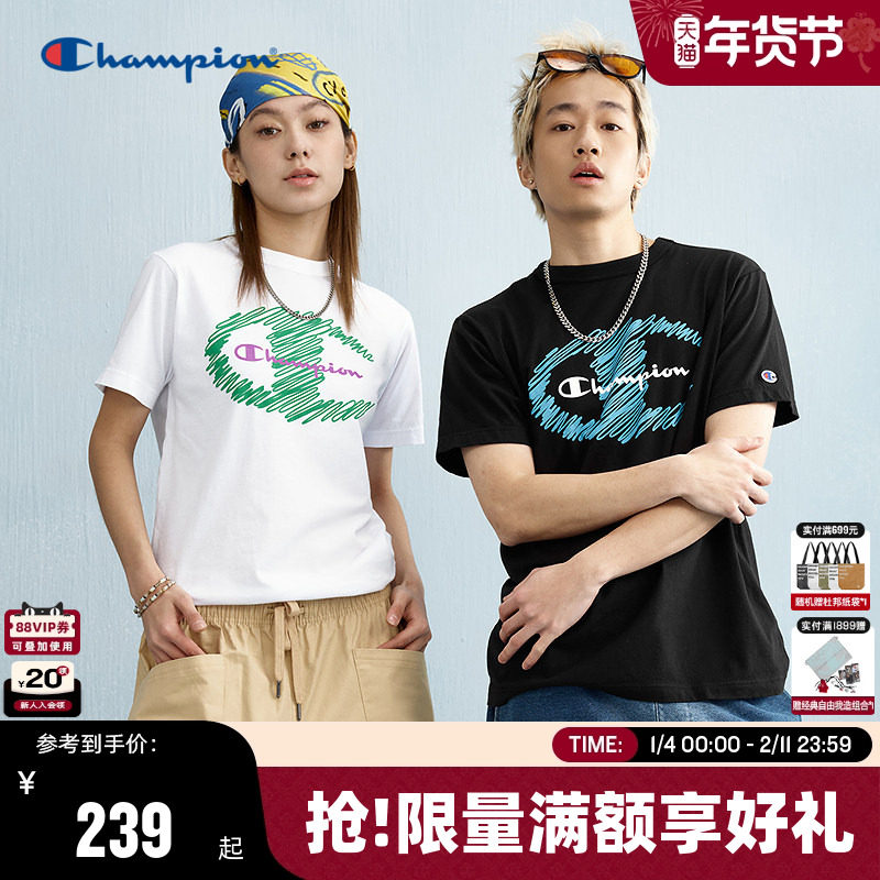 Champion冠军短袖t恤2026春季新款趣味涂鸦印花上衣情侣休闲纯棉