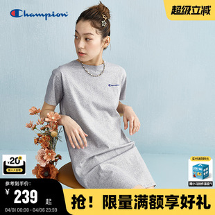 简约纯色刺绣纯棉短袖 t恤裙女士 新款 Champion冠军连衣裙2025夏季