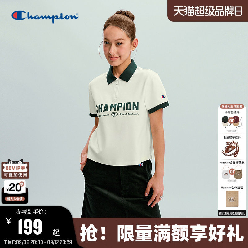 Champion印花半拉链短袖polo衫图片