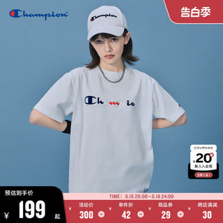 Champion冠军t恤男2024夏季上衣刺绣字母宽松纯棉短袖女白色潮牌