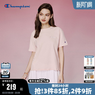 Champion冠军短袖t恤女2026春季新款刺绣纯棉纯色夏季白色正肩t恤