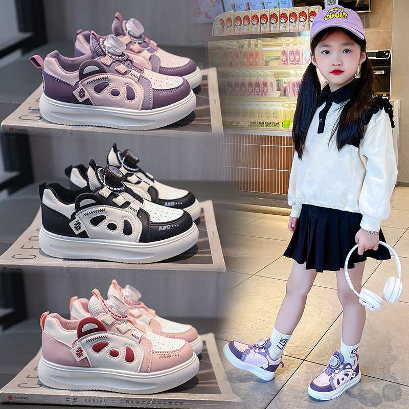 女童板鞋春秋款美拉德圆头平底运动鞋中大童旋转扣软底休闲鞋