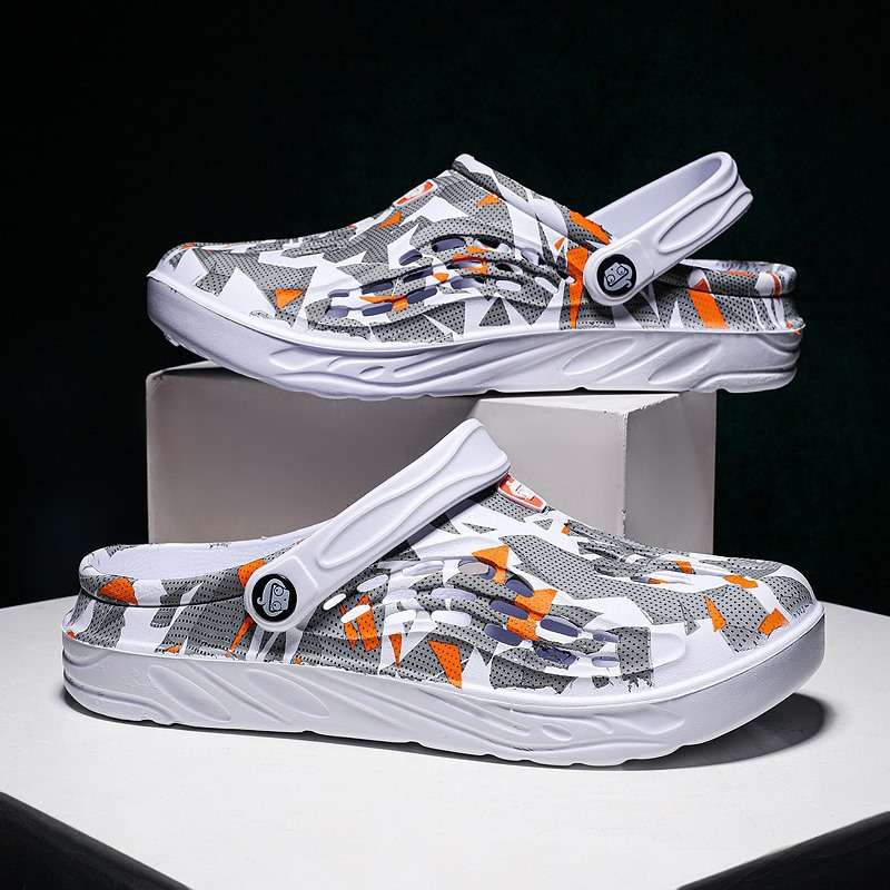 迷彩沙滩鞋男洞洞鞋一字凉拖轻便柔软外贸特大码--凉鞋