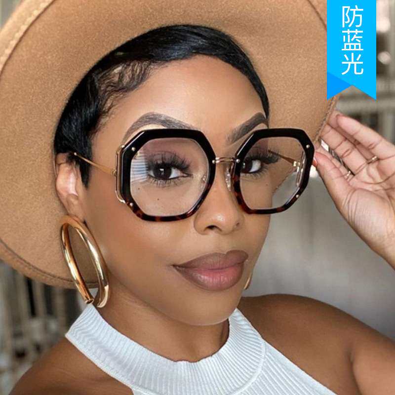 金属多边形防蓝光平光镜 ins网红复古铆钉眼镜架欧美时尚个性眼镜
