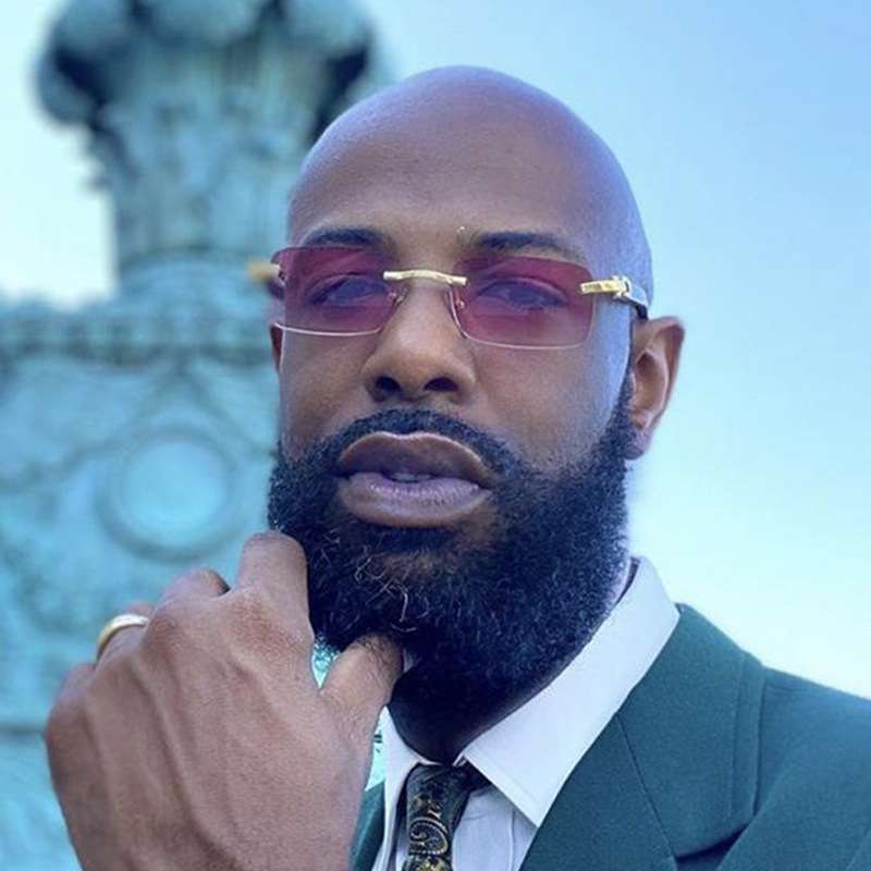 木纹脚太阳镜时尚新款方形海洋片太阳眼镜 潮流钻石切边无框墨镜