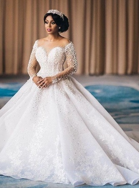 Beaded Wedding Gown Full Sleeve Ball Gown Wedding Dress