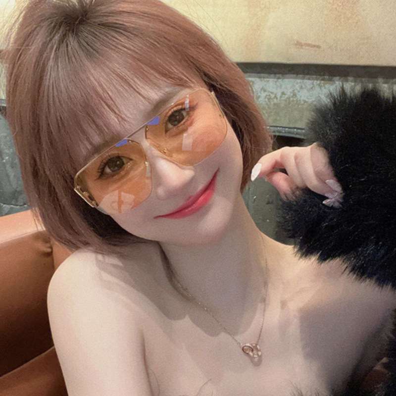 金属半框方形墨镜女 ins网红时尚复古眼镜欧美飞行员百搭太阳镜潮