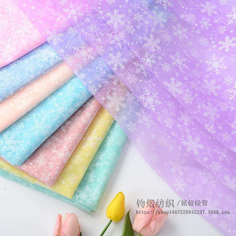 胶印雪花网纱布冰雪奇缘纱舞台演出服公主裙披风斗篷披肩面料