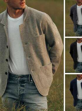 2021欧美亚马逊ebay男式青年外贸纯色潮流时尚夹克外套休闲大衣