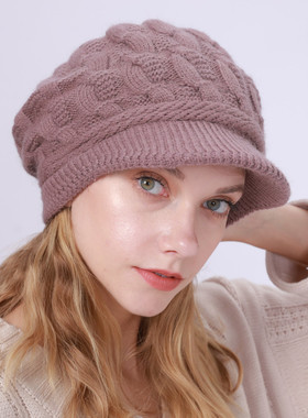 add velvet warm line beret word twist hat women's knitte