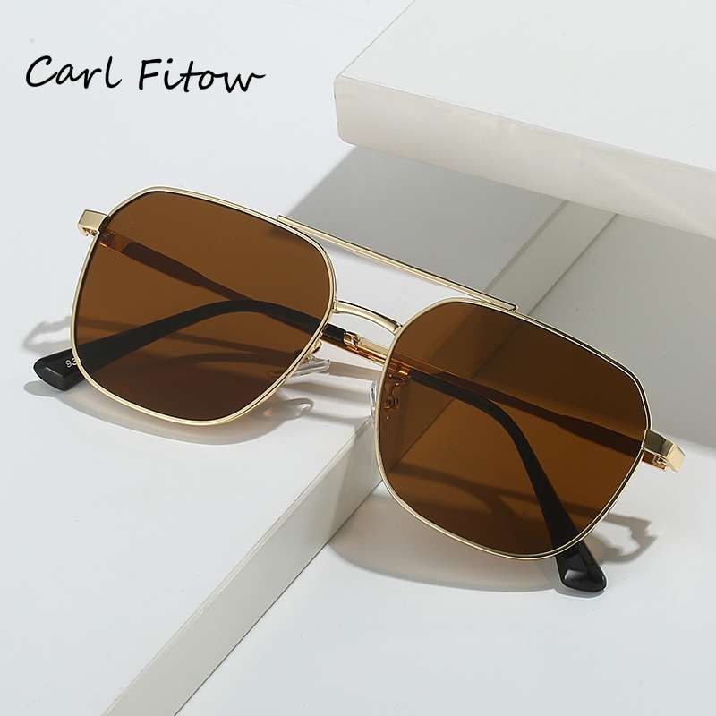 金属双梁多边形墨镜男时尚大框方形开车眼镜欧美复古潮流骑行眼镜