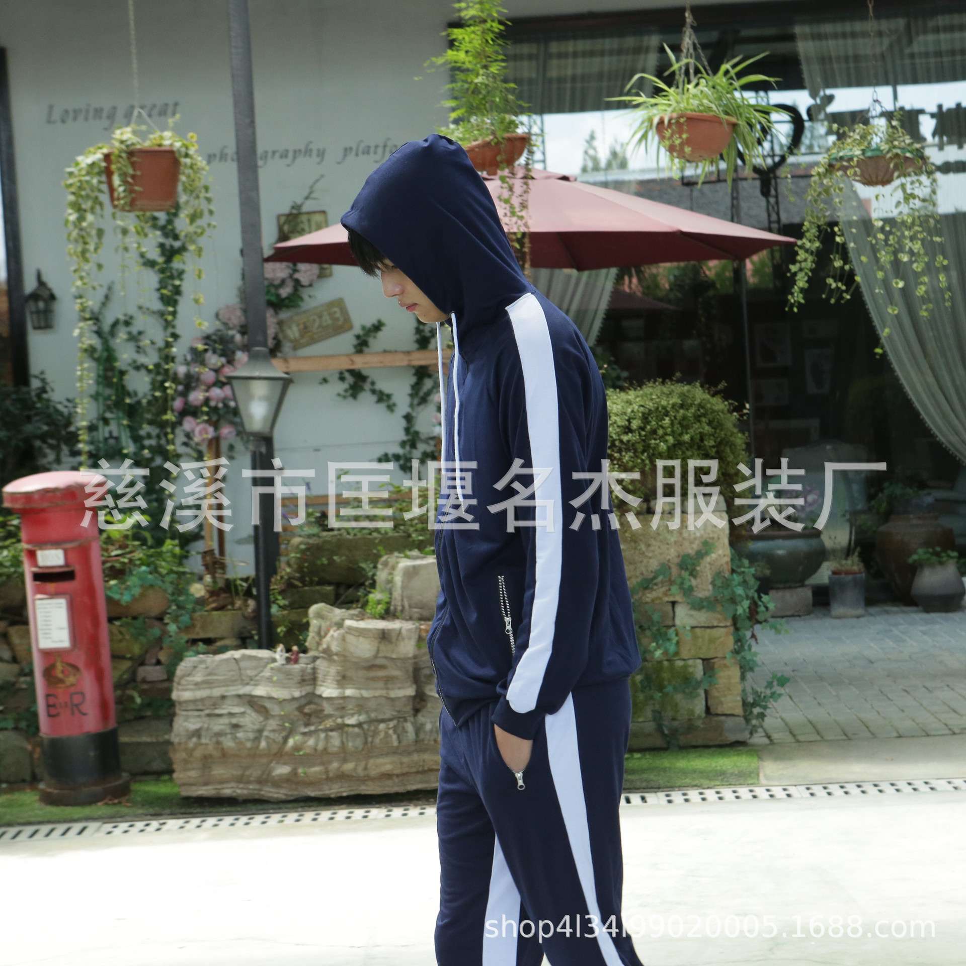 2021秋季新品拼色运动男裤休闲跑步裤双口袋拉链慢跑裤子