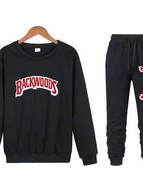 外贸潮流字母 BACKWOODS 时尚男女保暖帽衫套装卫衣+裤子
