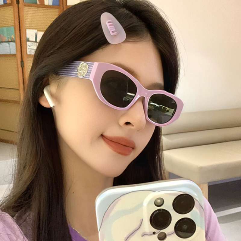 多巴胺紫色甜酷墨镜女Y2K时尚猫眼彩色太阳镜ins网红高级感眼镜潮