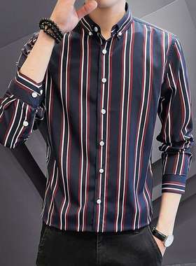 2021春秋款韩版条纹衬衫男长袖休闲衬衣青年帅气寸衫潮2002-CS122