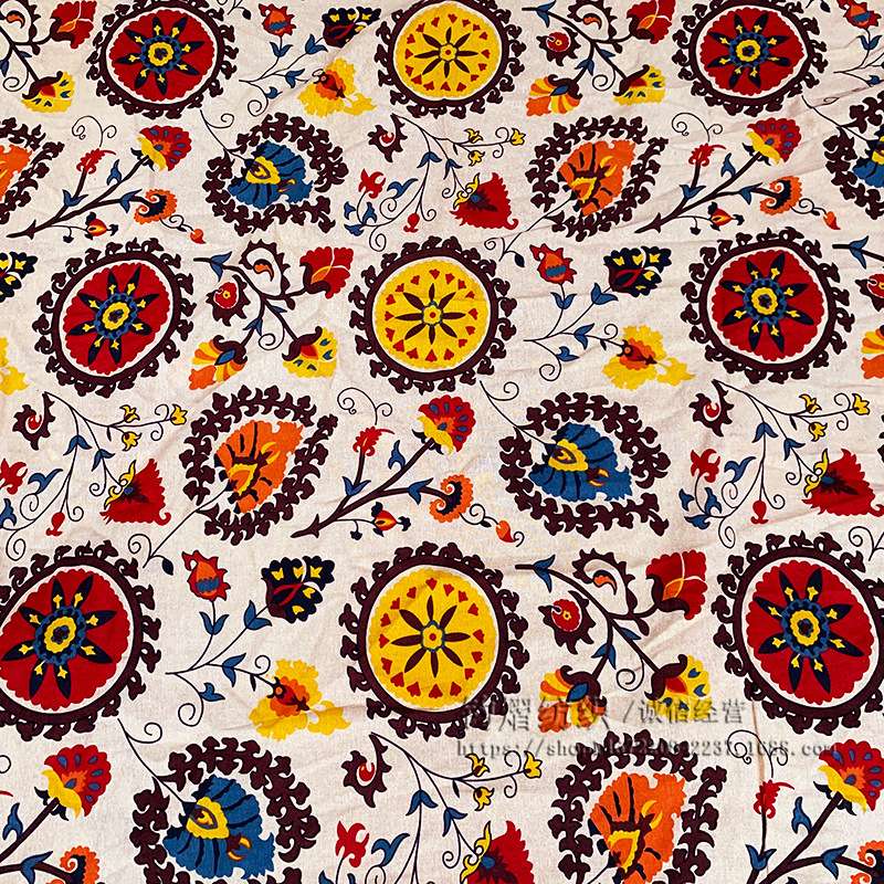 摩天轮棉麻印花布料时尚现代风女装旗袍夏季短裤桌布家居装饰面料