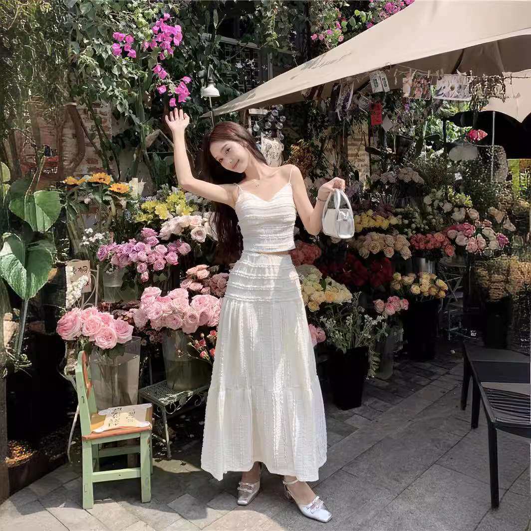 夏季新款两件套气质吊带上衣小个子半身裙小香风夏天套装女装裙子