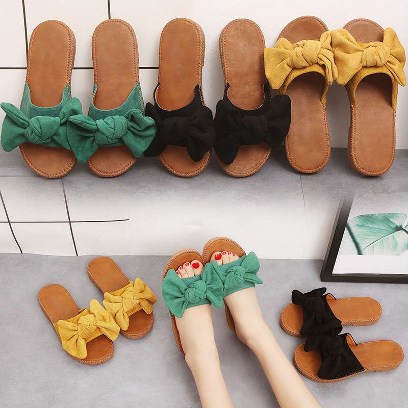 韩版外穿拖鞋夏蝴蝶结厚底松糕时尚凉拖女沙滩鞋海边百搭学生凉鞋