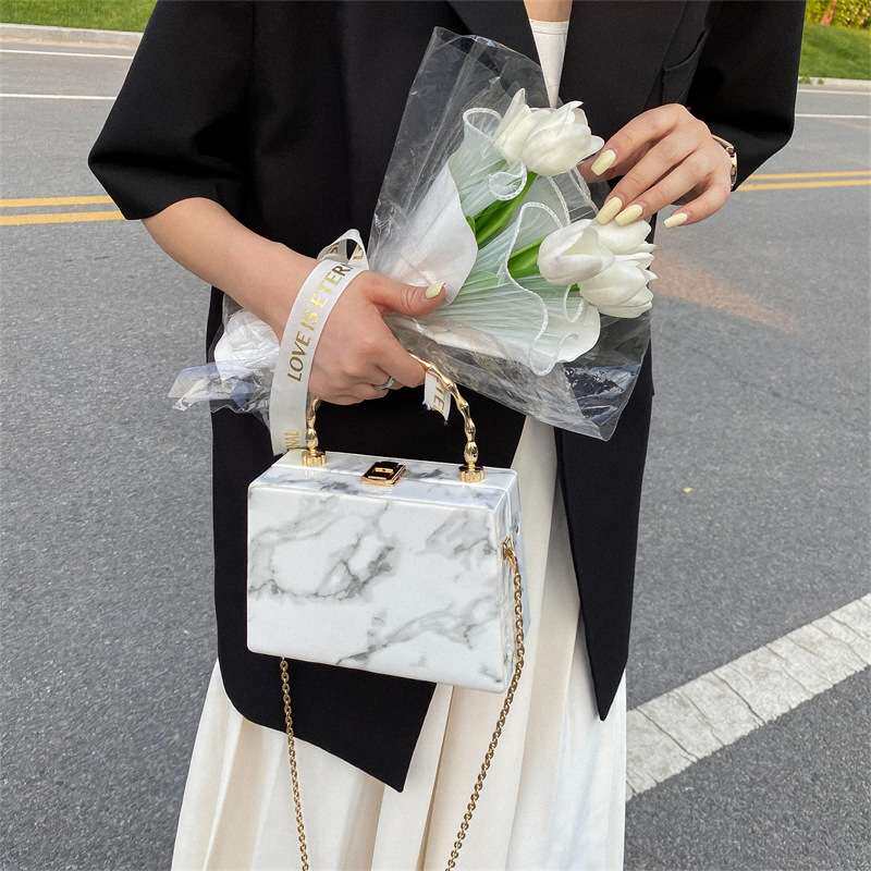 小众个性大理石手提盒子包包女2023新款时尚百搭潮流感斜挎单肩包