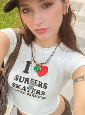 ins欧美bm风修身短袖短款T恤小上衣女 crop top tee tshirt women