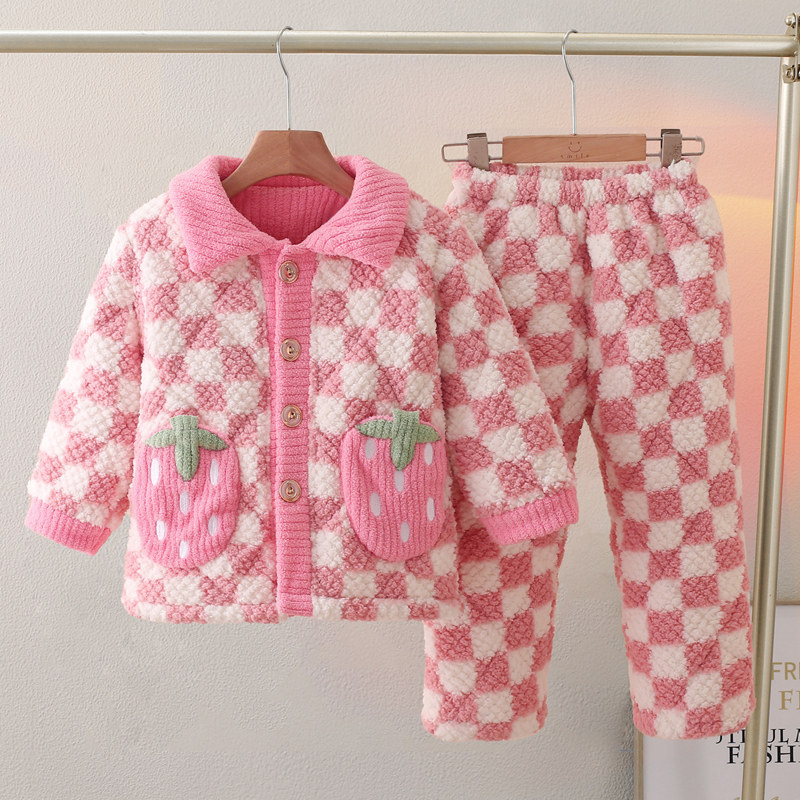 冬季儿童睡衣2025新款女童加绒加厚款冬天保暖加棉宝宝珊瑚绒套装