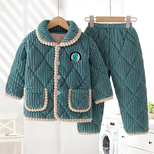 秋冬季儿童睡衣珊瑚绒男童女童冬天加绒加厚款宝宝小童法兰绒套装