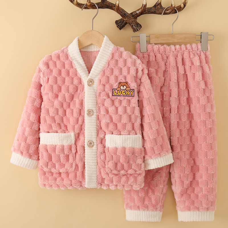 法兰绒学院风珊瑚绒秋冬儿童睡衣