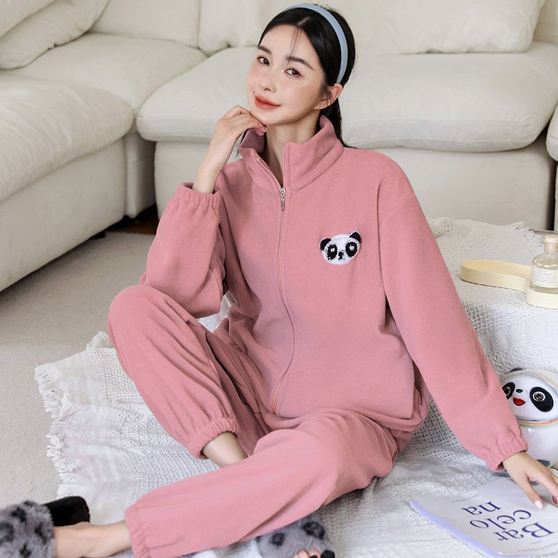 秋冬季摇粒绒拉链开衫睡衣女