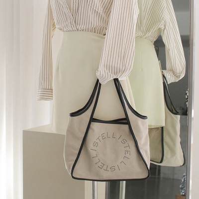 韩国代购进口休闲夏季含内胆包字母贴钻轻便steller帆布质感女包