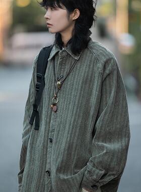 弎狸TIP 春秋日系复古水洗做旧长袖衬衫男宽松休闲百搭衬衣外套潮