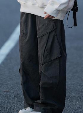 弎狸TIP 多口袋直筒工装裤美式复古设计感男女炸街打褶休闲裤子潮