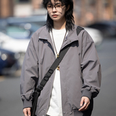 弎狸TIP 春秋日系复古纯色立领飞行夹克男女百搭基础款 哈灵顿外套