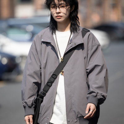 美式复古纯色立领飞行夹克