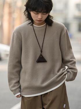 弎狸TIP 秋季日系复古撞色长袖毛衣男女宽松休闲针织衫圆领线衣潮
