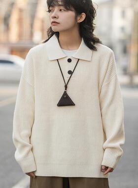 弎狸TIP 日系慵懒风Polo领毛线衣男女美式复古百搭高级感针织衫潮