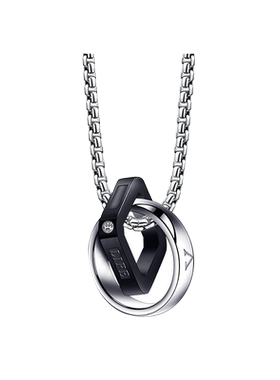 钛钢项链男士双环吊坠女毛衣颈链