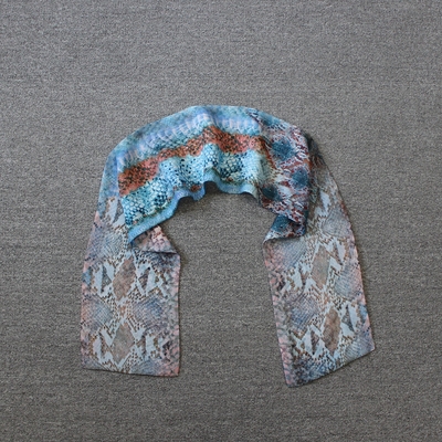 重磅真丝 鱼鳞纹印花真丝小丝巾 132x18.5cm we shi today