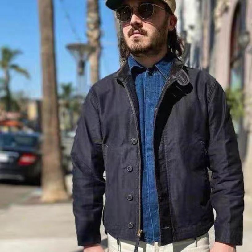 帅气硬朗竖坑纹复古甲板立领夹克