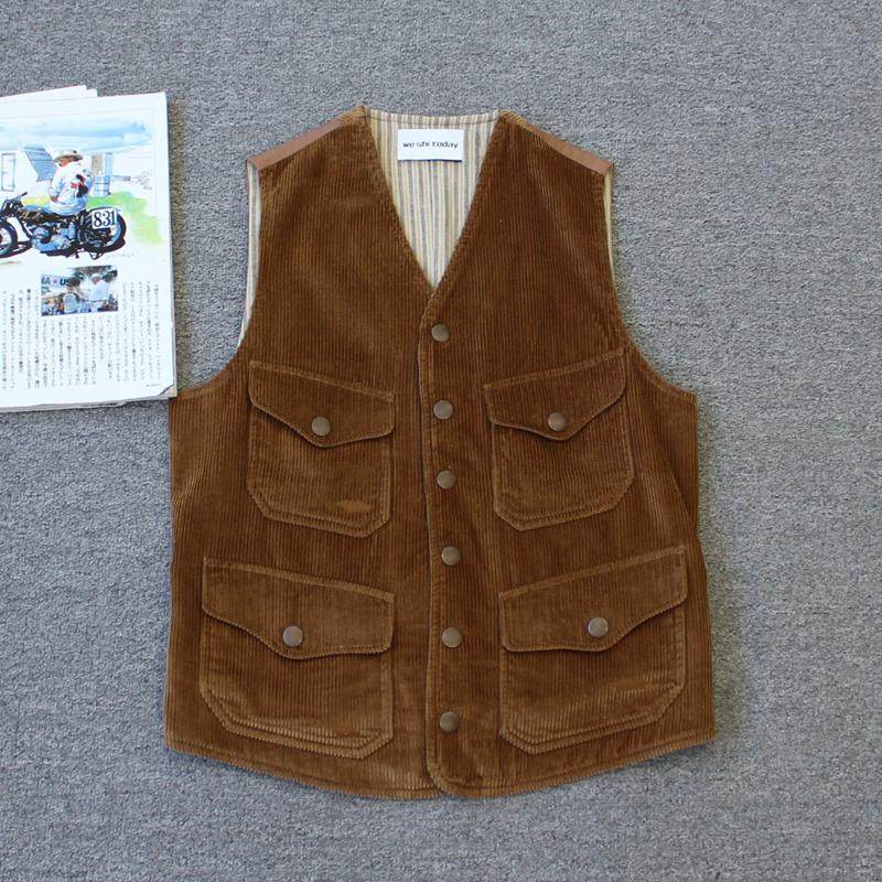 乐福佬仁双啊男装复古巴黎扣粗坑灯芯绒磨烂工装马甲weshitodayA,男装,夹克,淘宝优惠券,粉丝福利购,淘宝优惠卷