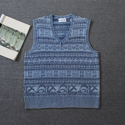 乐福佬仁 美式复古 蓝染靛蓝 费尔岛提花马甲背心 D8 we shitoday