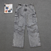 样板男女同款 today shi 多口袋洗水直筒牛仔裤