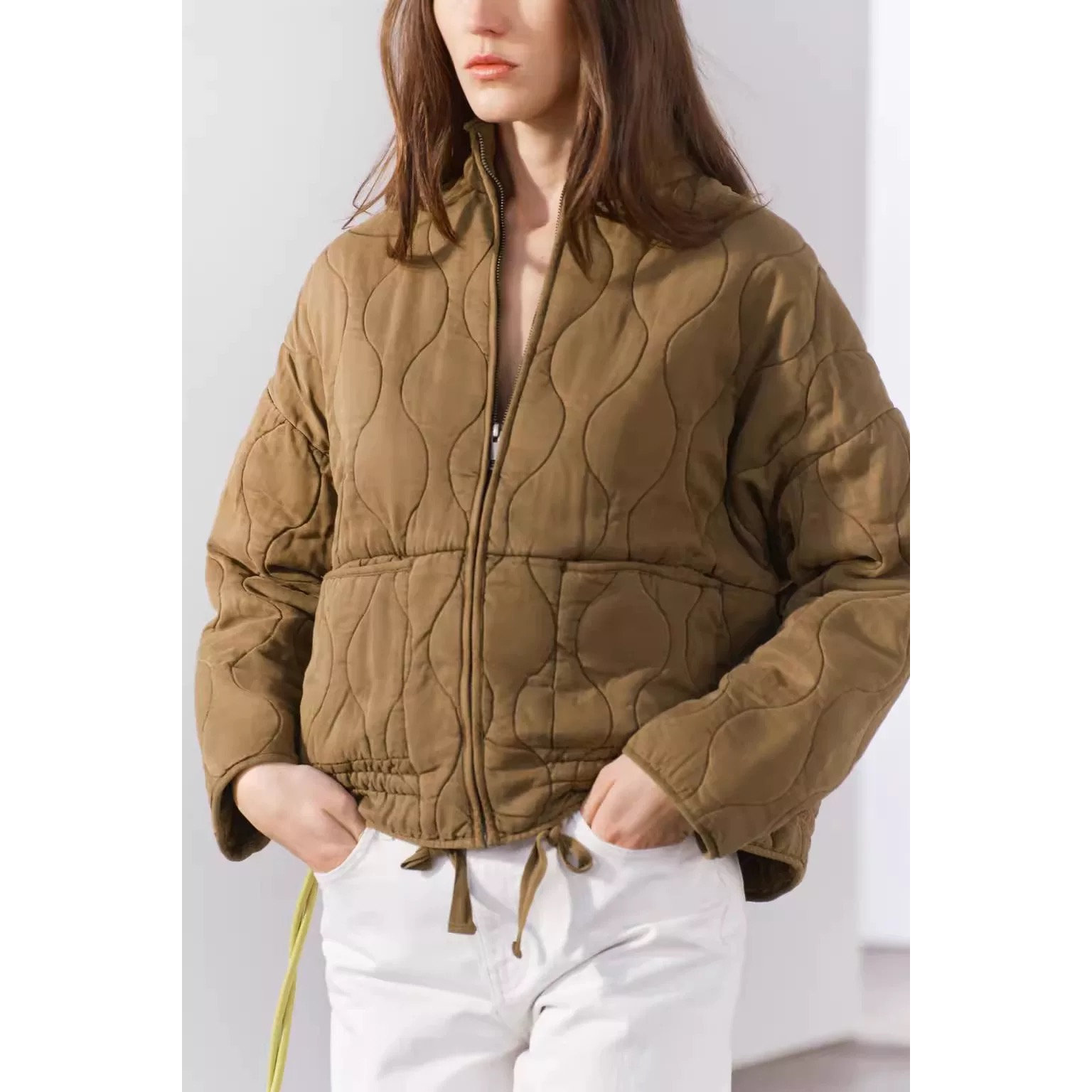 咋了 女装 立领衔缝夹棉廓形洗水做旧夹克 瑕疵 we shi today