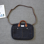 shi 乐福佬仁双啊 复古拼真皮公文电脑包牛仔斜肩手提包we today