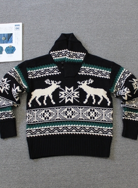 乐福佬仁男女同款 加厚重磅麋鹿提花青果领羊毛衫we shi todayD21