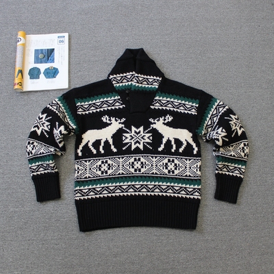 乐福佬仁男女同款 加厚重磅麋鹿提花青果领羊毛衫we shi todayD21