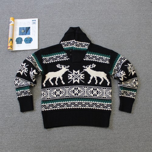 乐福佬仁男女同款 加厚重磅麋鹿提花青果领羊毛衫we shi todayD21